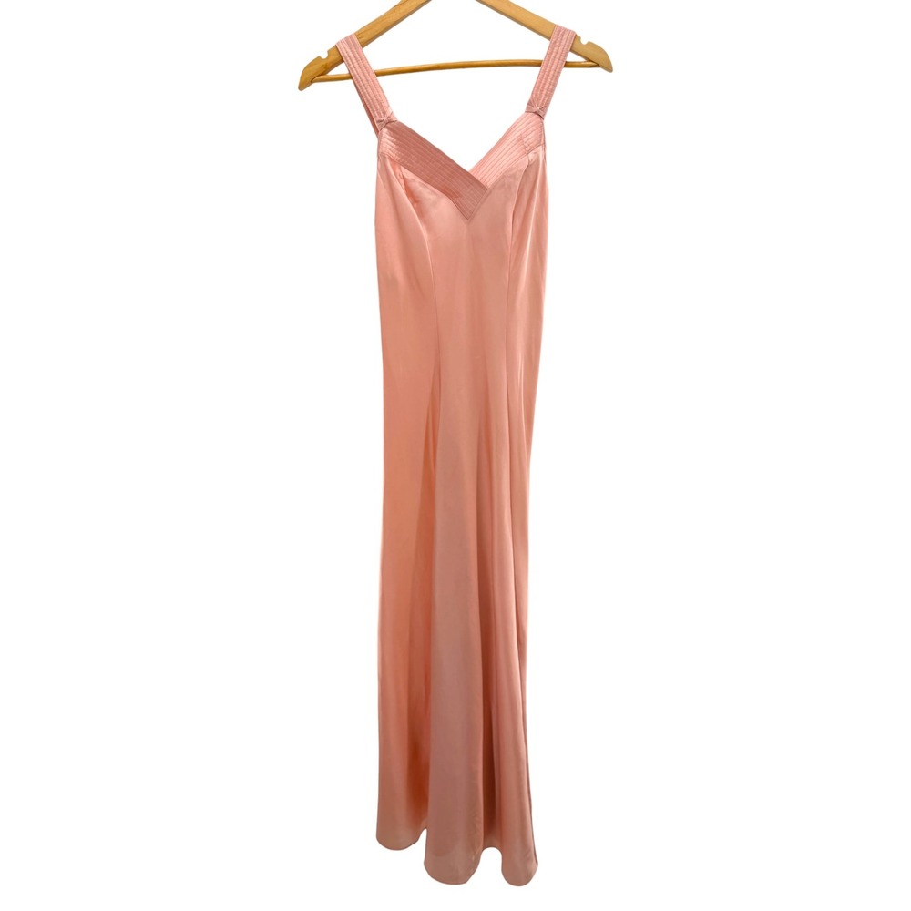 Vintage St Michael Marks Spencer Pink Satin Slip Dress Quilted Straps UK 8 US 6